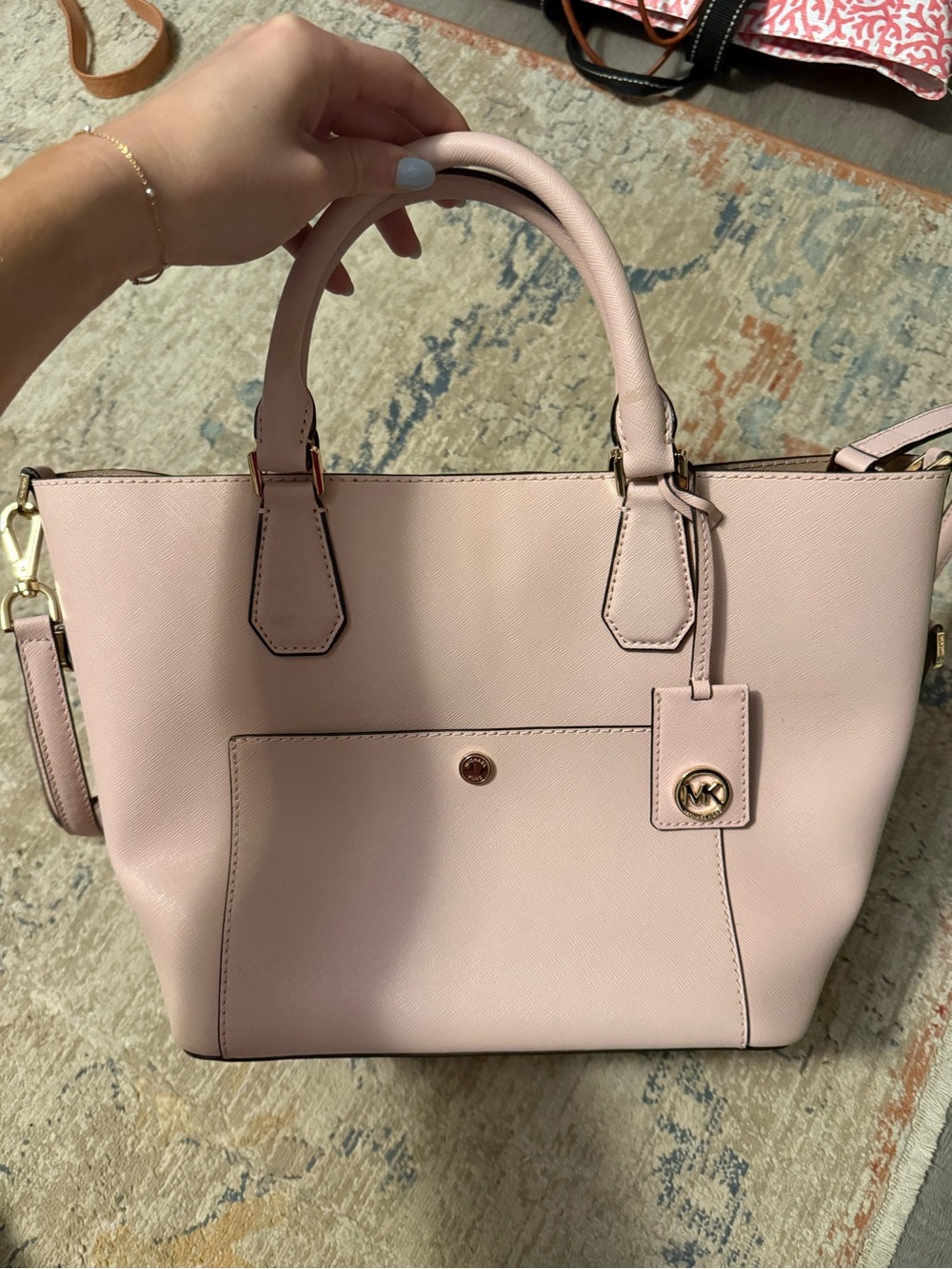 Michael Kors Light Pink Saffiano Satchel with Gold Hardware